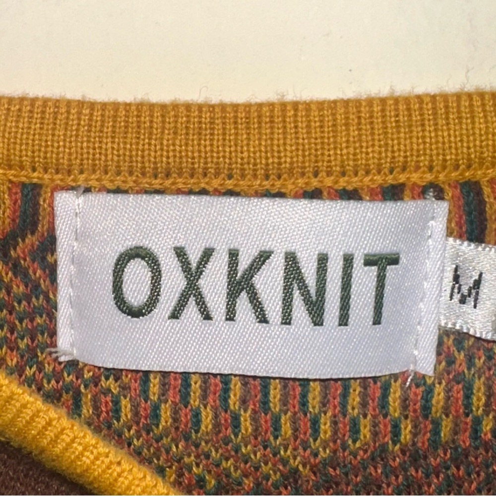 OXKNIT Womens Med Floral Jacquard  Slant Shoulder Sweater Geometric Disco Y2K - Picture 3 of 9